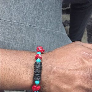 Men’s red coral and turquoise colored bracelet